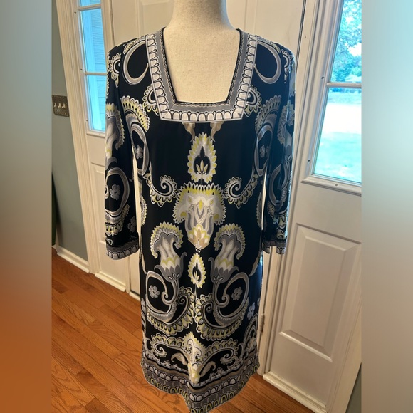 Laundry by Shelli Segal square neck blossom abstract print dress. 3/4 sleeve - Picture 3 of 16